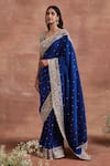 Buy_Sue Mue_Blue Raw Silk And Embroidered Saanvi Dori Saree & Blouse Set _at_Aza_Fashions