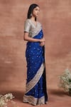 Sue Mue_Blue Raw Silk And Embroidered Saanvi Dori Saree & Blouse Set _Online_at_Aza_Fashions