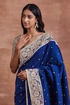 Buy_Sue Mue_Blue Raw Silk And Embroidered Saanvi Dori Saree & Blouse Set _Online_at_Aza_Fashions