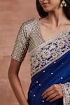 Shop_Sue Mue_Blue Raw Silk And Embroidered Saanvi Dori Saree & Blouse Set _Online_at_Aza_Fashions