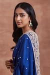 Sue Mue_Blue Raw Silk And Embroidered Saanvi Dori Saree & Blouse Set _at_Aza_Fashions