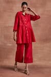 Buy_Sue Mue_Red Handwoven Chanderi Silk Embroidered Adhara Shirt And Pant Set _at_Aza_Fashions