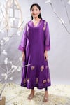Buy_The White Tree Studio_Purple Chanderi, , Satin, Mehrang Floral Kurta And Leggings Set _at_Aza_Fashions