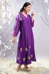 Buy_The White Tree Studio_Purple Chanderi, , Satin, Mehrang Floral Kurta And Leggings Set _Online_at_Aza_Fashions
