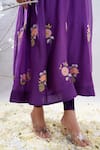 Shop_The White Tree Studio_Purple Chanderi, , Satin, Mehrang Floral Kurta And Leggings Set _Online_at_Aza_Fashions