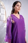 The White Tree Studio_Purple Chanderi, , Satin, Mehrang Floral Kurta And Leggings Set _at_Aza_Fashions