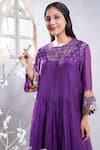 The White Tree Studio_Purple Kurta- Chanderi (70% Cotton And 30% Silk) Manzar Sleeve & Leggings Set _at_Aza_Fashions