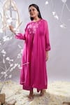 Buy_The White Tree Studio_Fuchsia Anarkali- Chanderi (70% Cotton And 30% Silk) Dilshad & Palazzo Set _Online_at_Aza_Fashions