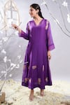 Buy_The White Tree Studio_Purple Chanderi, , Satin, Mehrang Floral Kurta And Leggings Set 