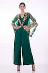 Buy_DILNAZ_Emerald Green Net Embroidery Sequin Open Applique Embellished Kaftan  _at_Aza_Fashions