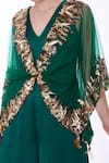 DILNAZ_Emerald Green Net Embroidery Sequin Open Applique Embellished Kaftan  _Online_at_Aza_Fashions