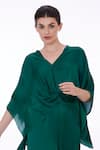 DILNAZ_Emerald Green Blended Satin Plain V Neck Solid Draped Kaftan  _Online_at_Aza_Fashions