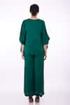 Shop_DILNAZ_Emerald Green Blended Satin Plain Plunge V Neck Solid Draped Kaftan  _at_Aza_Fashions