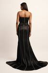 Shop_Siddhant Agrawal_Black Satin, Polyester Embroidery Split V-neck Alchemy Thread Bustier _at_Aza_Fashions