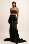 Siddhant Agrawal_Black Satin, Polyester Embroidery Split V-neck Alchemy Thread Bustier _Online_at_Aza_Fashions