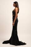 Buy_Siddhant Agrawal_Black Satin, Polyester Embroidery Split V-neck Alchemy Thread Bustier _Online_at_Aza_Fashions