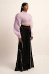 Buy_Siddhant Agrawal_Purple Fluid Organza Plain Round Fusion Flutter Balloon Sleeve Top  _Online_at_Aza_Fashions