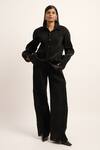 Buy_Siddhant Agrawal_Black Organza, Polyester Timeless Chaos Solid Trouser _at_Aza_Fashions