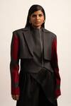 Buy_Siddhant Agrawal_Grey Polyester, Satin Embroidery Seraphic Symphony Cropped Blazer _at_Aza_Fashions