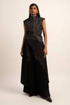 Siddhant Agrawal_Grey Satin, Polyester, Crepe Crystals High Seraphic Symphony Sleeveless Jacket _Online_at_Aza_Fashions