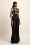 Buy_Siddhant Agrawal_Black Tulle, Viscose, Polyester Beads Round Neck Dreamwave Work Jumpsuit _Online_at_Aza_Fashions