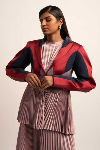 Siddhant Agrawal_Purple Modal, Satin, Lycra Beads Sculpted Harmony Embroidered Blazer _at_Aza_Fashions