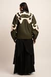 Shop_Siddhant Agrawal_Green Tr Suiting Embroidery Patchwork Band Collar Nebula Bomber Jacket _at_Aza_Fashions