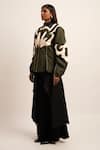 Shop_Siddhant Agrawal_Green Tr Suiting Embroidery Patchwork Band Collar Nebula Bomber Jacket _Online_at_Aza_Fashions