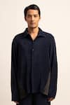Buy_Siddhant Agrawal_Blue Satin The Synthwave Ribbed Shirt _at_Aza_Fashions