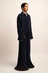 Buy_Siddhant Agrawal_Blue Satin The Synthwave Ribbed Trouser _at_Aza_Fashions