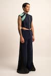 Siddhant Agrawal Label_Blue Moss Crepe Embellished Beads The Techwing Vest Jacket  _Online_at_Aza_Fashions