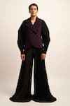 Buy_Siddhant Agrawal_Black Japanese Satin Pleated The Vanguard Accordion Flared Trouser  _at_Aza_Fashions