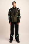 Siddhant Agrawal Label_Green Tr Suiting Embellished Beads The Biometa Galaxy Patch Work Blazer _Online_at_Aza_Fashions