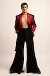 Buy_Siddhant Agrawal_Maroon Lycra Satin Micro Pleating The Futurist Monarch Blazer Pant Set  _at_Aza_Fashions