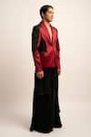 Buy_Siddhant Agrawal Label_Maroon Lycra Satin Micro Pleating The Futurist Monarch Blazer Pant Set  _Online_at_Aza_Fashions