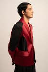 Siddhant Agrawal_Maroon Lycra Satin Micro Pleating The Futurist Monarch Blazer Pant Set  _at_Aza_Fashions