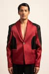 Buy_Siddhant Agrawal Label_Maroon Lycra Satin Micro Pleating The Futurist Monarch Pleated Blazer _at_Aza_Fashions