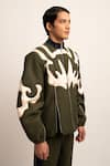 Shop_Siddhant Agrawal_Green Tr Suiting India Nebula Bomber Jacket _Online_at_Aza_Fashions