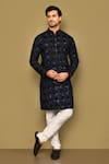 Buy_Arihant Rai Sinha_Blue Velvet Embroidery Sequin Rolling Box Kurta _at_Aza_Fashions