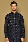 Arihant Rai Sinha_Blue Velvet Embroidery Sequin Rolling Box Kurta _Online_at_Aza_Fashions