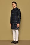 Shop_Arihant Rai Sinha_Blue Velvet Embroidery Sequin Rolling Box Kurta _Online_at_Aza_Fashions