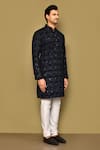 Arihant Rai Sinha_Blue Velvet Embroidery Sequin Rolling Box Kurta _at_Aza_Fashions