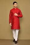 Buy_Arihant Rai Sinha_Maroon Silk Embroidery Sequin Bloom Crest Kurta _at_Aza_Fashions