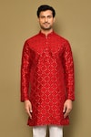 Arihant Rai Sinha_Maroon Silk Embroidery Sequin Bloom Crest Kurta _Online_at_Aza_Fashions