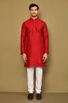 Buy_Arihant Rai Sinha_Maroon Silk Embroidery Sequin Bloom Crest Kurta _Online_at_Aza_Fashions