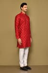 Arihant Rai Sinha_Maroon Silk Embroidery Sequin Bloom Crest Kurta _at_Aza_Fashions