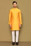 Arihant Rai Sinha_Yellow Jacquard Woven Flora Motif Geometric Kurta _Online_at_Aza_Fashions