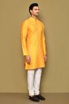 Arihant Rai Sinha_Yellow Jacquard Woven Flora Motif Geometric Kurta _at_Aza_Fashions