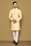 Buy_Arihant Rai Sinha_Yellow Soft Cotton Embroidery Sequin Chevron Helix Kurta _at_Aza_Fashions