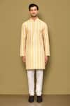 Arihant Rai Sinha_Yellow Soft Cotton Embroidery Sequin Chevron Helix Kurta _Online_at_Aza_Fashions